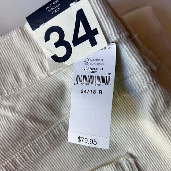 NWT GAP High Rise Corduroy 70s Flare Pants Women's Size 34/18 Ivory Beige - Picture 4 of 7